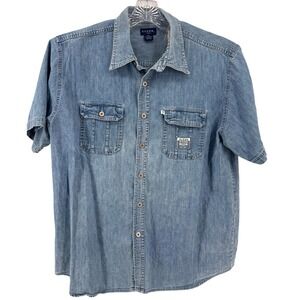 VTG GUESS Jeans Mens XXL Denim Shirt Short Sleeve Button Up American Tradition